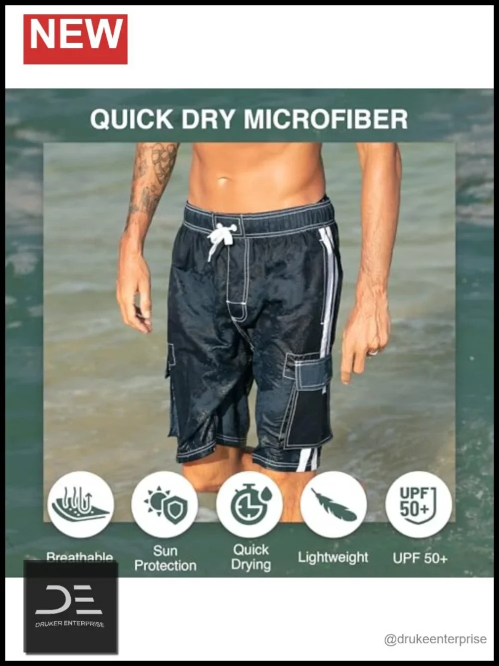 UPF 50+ Quick Dry Microfiber Swim Trunks with Mesh Lining